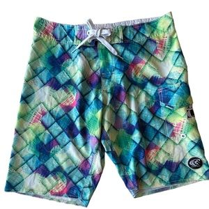 Mens Wave Life Board Shorts Swimsuit Bathing Suit, 10” Inseam, size Small